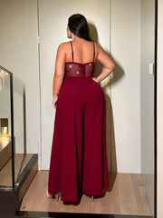 Plus Size Women's Backless Wide Leg Jumpsuit