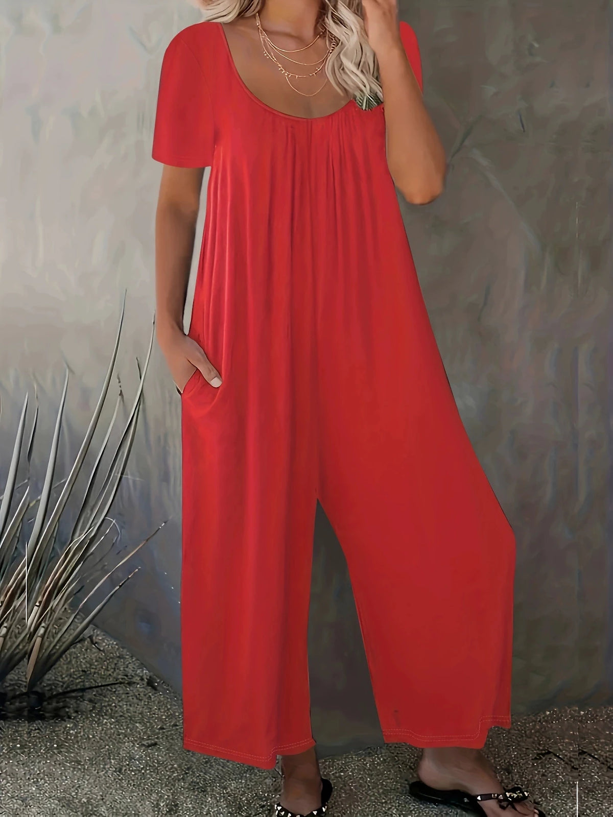 Plus Size Women's Wide Leg Jumpsuit with Pockets