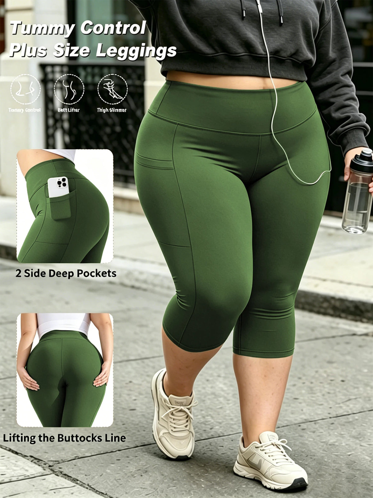Plus Size Capri Leggings for Women with Pockets