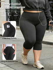 Plus Size Capri Leggings for Women with Pockets